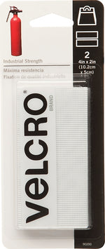 VELCRO BRAND VELCRO Brand 90200 Hook and Loop Fastener, 2 in W, 4 in L, Nylon, White, Rubber Adhesive