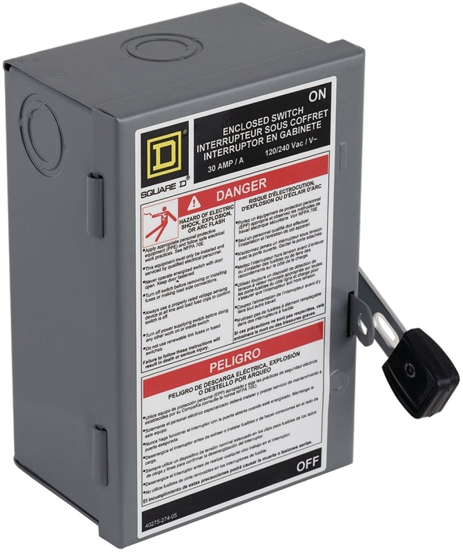 SQUARE D Square D L211N Fusible Safety Switch, 2-Pole, 30 A, 240 V, DPST, Lug Terminal