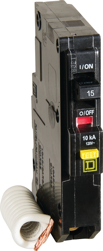 SQUARE D Square D QO QO115GFICP Circuit Breaker, Mini, 15 A, 1 -Pole, 120 V, Fixed Trip, Plug Mounting ELECTRICAL SQUARE D