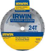 IRWIN Irwin 15120 Circular Saw Blade, 6-1/2 in Dia, 5/8 in Arbor, 24-Teeth, Carbide Cutting Edge, Applicable Materials: Wood TOOLS IRWIN
