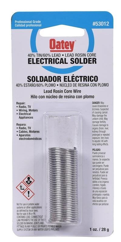 OATEY Oatey 53012 Rosin Core Solder, 1 oz Carded, Solid, Silver, 361 to 460 deg F Melting Point