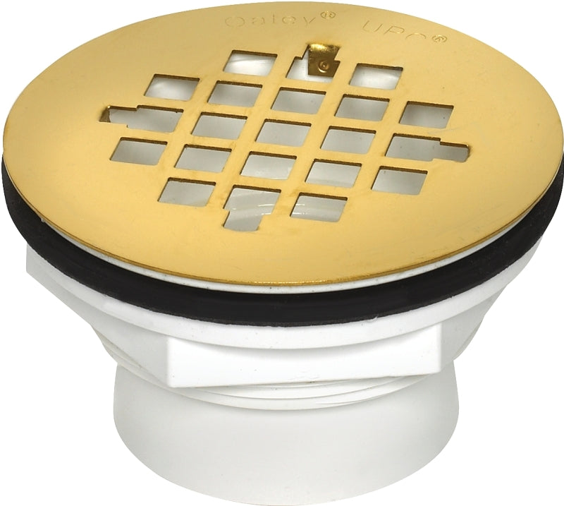 OATEY Oatey 42078 Shower Drain with Polished Brass Strainer, PVC, White, For: 2 in SCH 40 DWV Pipes PLUMBING, HEATING & VENTILATION OATEY