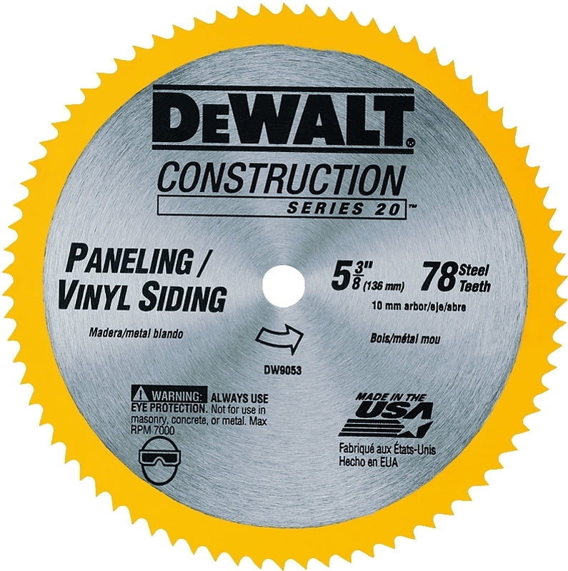 DEWALT DEWALT DW9053 Circular Saw Blade, 5-3/8 in Dia, 10 mm Arbor, 80-Teeth, Carbide Cutting Edge