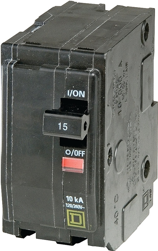 SQUARE D Square D QO QO215CP Circuit Breaker, Mini, 15 A, 2 -Pole, 120/240 VAC, 48 VDC, Plug Mounting, Black ELECTRICAL SQUARE D