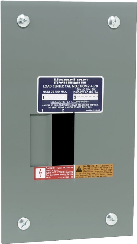 SQUARE D Square D Homeline HOM24L70FCP Load Center, 70 A, 2-Space, 4-Circuit, Main Lug, NEMA 1 Enclosure, Plug, Gray
