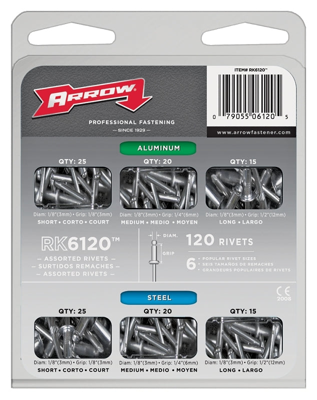 ARROW Arrow RK6120 Rivet Assortment Pack, Aluminum/Steel