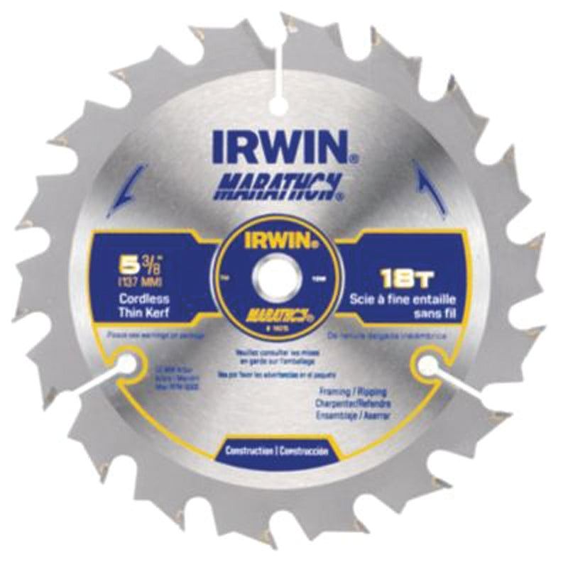 IRWIN Irwin Marathon 14015 Circular Saw Blade, 5-3/8 in Dia, 0.39 in Arbor, 18-Teeth, Carbide Cutting Edge TOOLS IRWIN