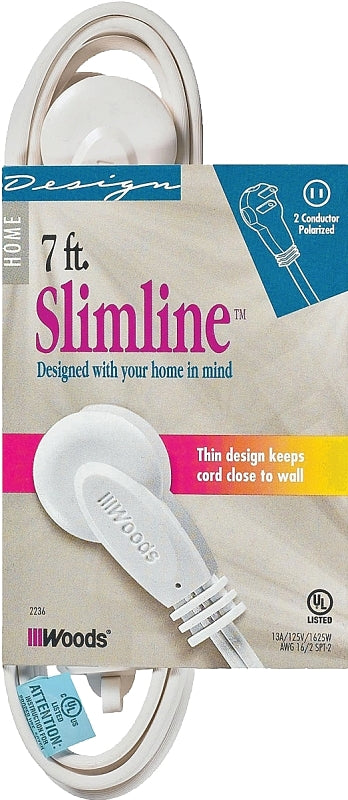 WOODS CCI 2236 Extension Cord, 16 AWG Cable, 7 ft L, 13 A, 125 V, White