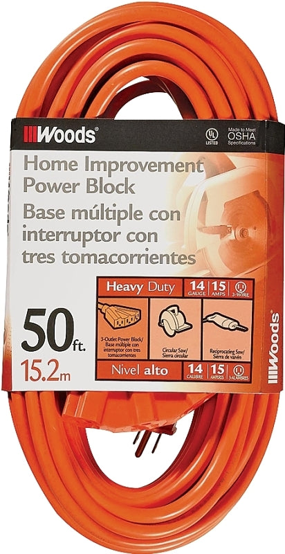 WOODS CCI 0826 Extension Cord, 14 AWG Cable, 50 ft L, 15 A, 125 V, Orange ELECTRICAL WOODS