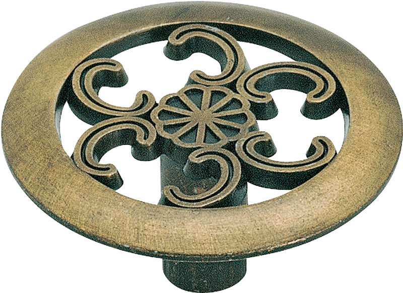 AMEROCK Amerock 890ABS Cabinet Knob, 3/4 in Projection, Traditional, 1-1/2 in, Zinc, Antique Brass