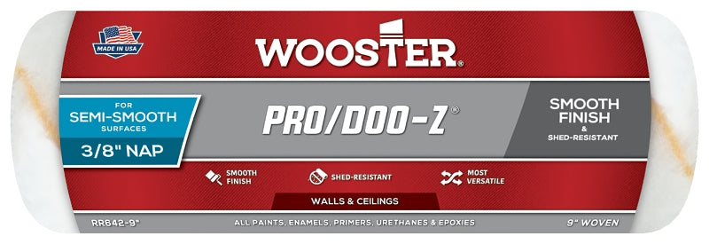 WOOSTER BRUSH Wooster RR642-9 Roller Cover, White, 3/8 in Thick Nap, 9 in L, Woven Fabric Cover PAINT WOOSTER BRUSH