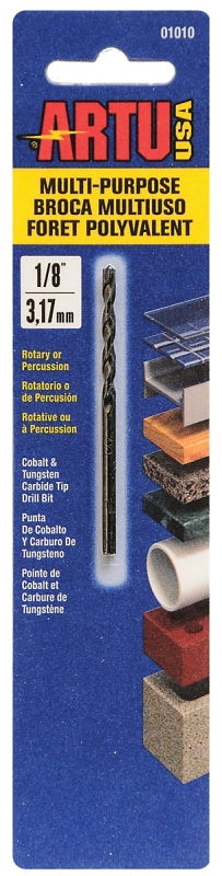 ARTU ARTU 01010 Jobber Drill Bit, 1/8 in Dia, 2-5/8 in OAL, Parabolic Flute, 1/8 in Dia Shank, Straight Shank TOOLS ARTU