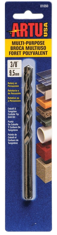ARTU ARTU 01050 Jobber Drill Bit, 3/8 in Dia, 5-1/4 in OAL, Parabolic Flute, 3/8 in Dia Shank, Straight Shank TOOLS ARTU
