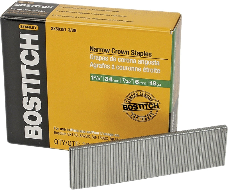 BOSTITCH Bostitch SX50351-3/8G Crown Staple, 7/32 in W Crown, 1-3/8 in L Leg, 18 Gauge, Steel HARDWARE & FARM SUPPLIES BOSTITCH
