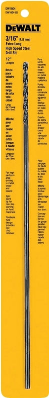 DEWALT DEWALT DW1604 Drill Bit, 3/16 in Dia, 12 in OAL, Extended Length, Parabolic Flute, 3/16 in Dia Shank TOOLS DEWALT