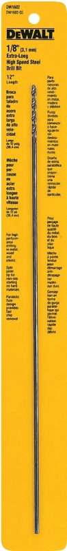 DEWALT DEWALT DW1602 Drill Bit, 1/8 in Dia, 12 in OAL, Extended Length, Parabolic Flute, 1/8 in Dia Shank TOOLS DEWALT