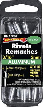 ARROW Arrow RMA3/16 Pop Rivet, Medium, 1/4 in Grip, 1/4 in L, Aluminum, 15/PK TOOLS ARROW