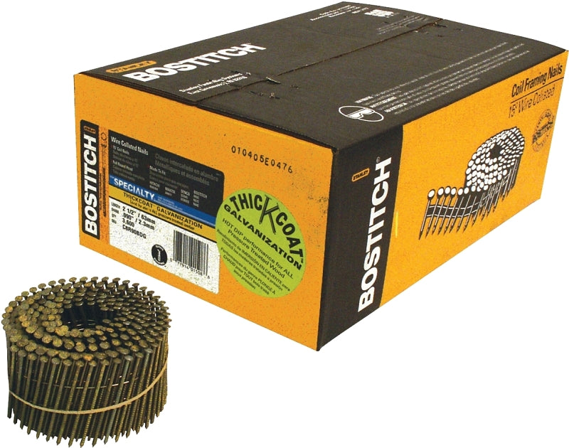 BOSTITCH Bostitch C8R90BDG Siding Nail, 2-1/2 in L, Steel, Thickcoat, Full Round Head, Ring Shank