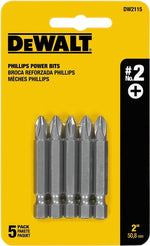 DEWALT DEWALT DW2115 Power Bit, #2 Drive, Phillips Drive, 1/4 in Shank, Hex Shank, 2 in L, Tool Steel, 5/PK TOOLS DEWALT