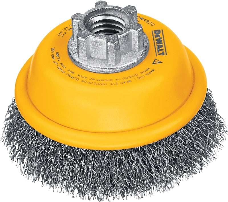 DEWALT DEWALT DW4920 Wire Cup Brush, 3 in Dia, 5/8-11 Arbor/Shank, 0.014 in Dia Bristle, 13/16 in L Bristle Trim TOOLS DEWALT