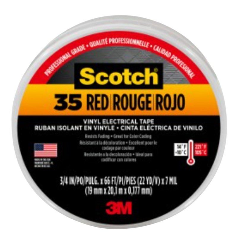SCOTCH Scotch 10810-DL-2W Electrical Tape, 66 ft L, 3/4 in W, PVC Backing, Red