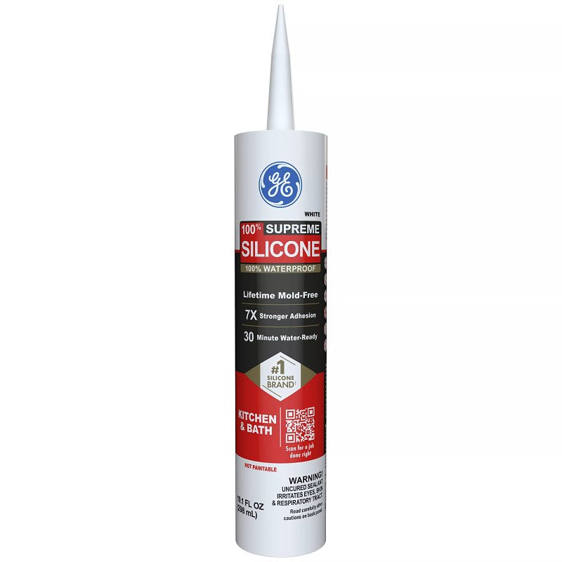 HENKEL CONSUMER ADHESIVES GE Supreme Silicone 2821640 Kitchen & Bath Sealant, White, 24 hr Curing, 10.1 fl-oz Cartridge PAINT HENKEL CONSUMER ADHESIVES