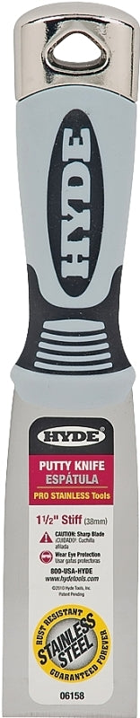 HYDE Hyde Pro Stainless Series 06158 Putty Knife, 1-1/2 in W Blade, Stainless Steel Blade, Plastic Handle, Soft Grip Handle PAINT HYDE