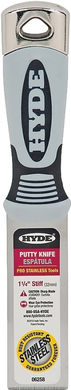 HYDE Hyde Pro Stainless Series 06258 Putty Knife, 1-1/4 in W Blade, Stainless Steel Blade, Plastic Handle PAINT HYDE