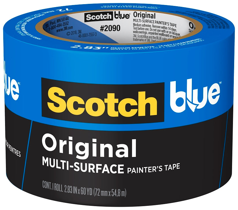SCOTCH BLUE ScotchBlue 2090-3A Painter's Tape, 60 yd L, 3 in W, 5.4 mil Thick, Crepe Paper Backing, Blue