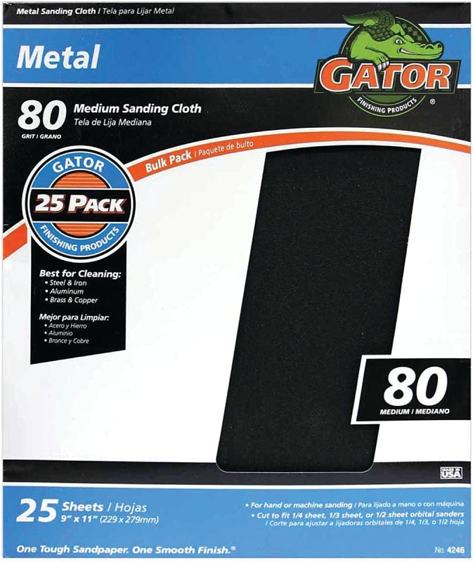 GATOR Gator 3291 Sanding Sheet, 11 in L, 9 in W, Medium, 80 Grit, Emery Abrasive, Cloth Backing