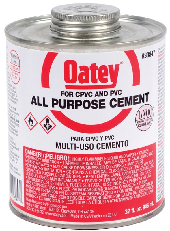 OATEY Oatey 30847 Solvent Cement, 32 oz Can, Liquid, Milky Clear PLUMBING, HEATING & VENTILATION OATEY