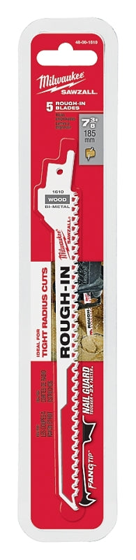 MILWAUKEE Milwaukee 48-00-1610 Reciprocating Saw Blade, 1/2 in W, 7-3/8 in L, 5 TPI TOOLS MILWAUKEE