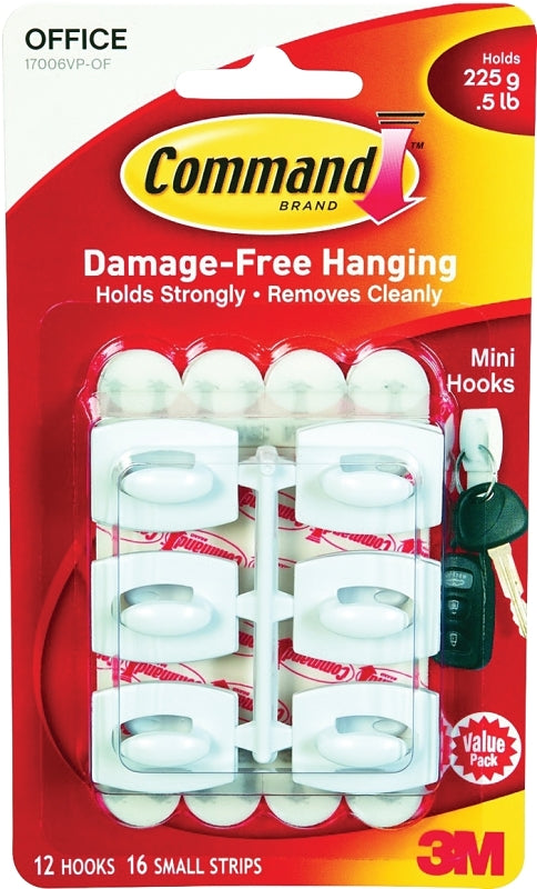 COMMAND Command 17006-VP Adhesive Hook, 0.5 lb, 18-Hook, Plastic, White