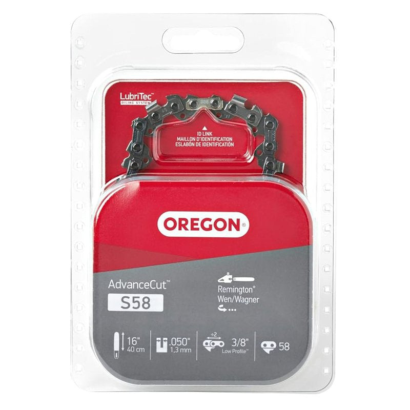 OREGON Oregon S58 Chainsaw Chain, 16 in L Bar, 0.05 Gauge, 3/8 in TPI/Pitch, 58-Link