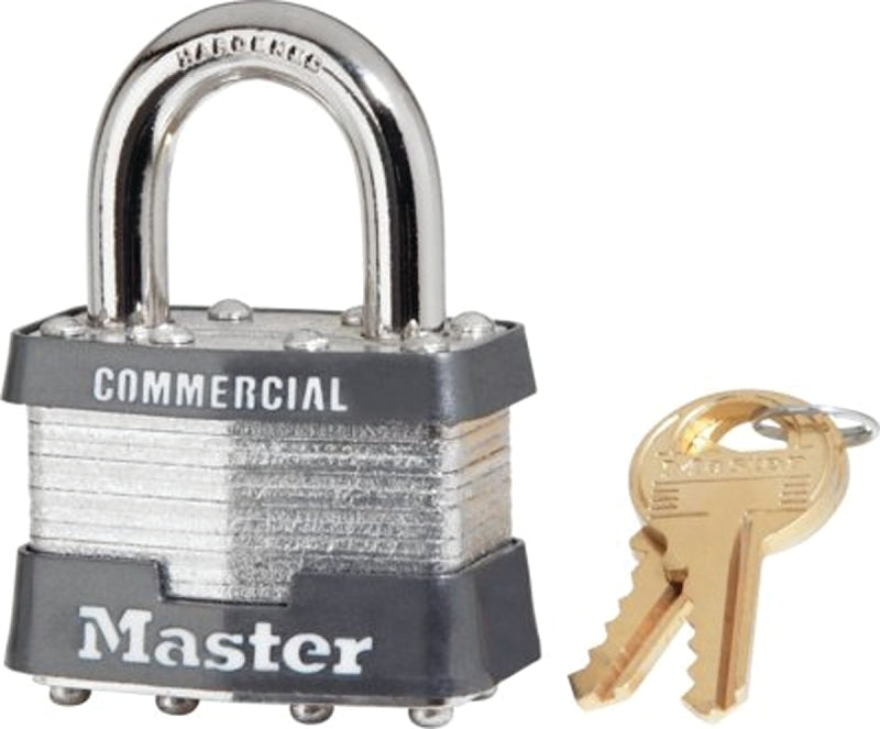 MASTER LOCK Master Lock 1KA 2002 Padlock, 1-3/4 in W Body, Key No: 2002, Keyed Alike Key, Open Shackle, 5/16 in Dia Shackle