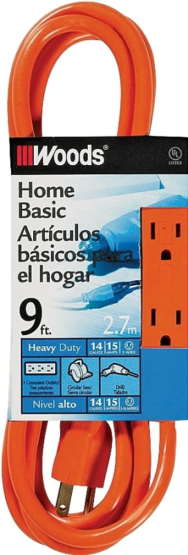 WOODS CCI 0872 Extension Cord, 14 AWG Cable, 9 ft L, 15 A, Orange