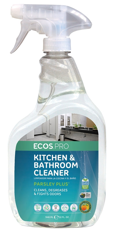 ECOS PROS Ecos Pro PL9746/6 Kitchen and Bathroom Cleaner, 32 oz, Bottle, Liquid, Parsley, Water White