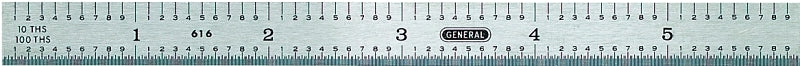 GENERAL General 616 Precision Measuring Ruler with Graduations, SAE Graduation, Stainless Steel, 15/32 in W