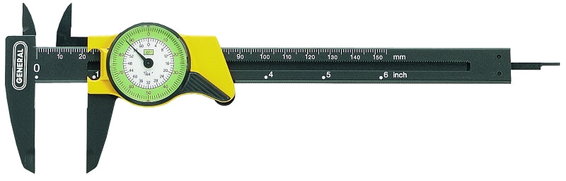 GENERAL General 142 Dial Caliper, 0 to 6 in, SAE Graduation, 6 in Jaw, Analog Display, Plastic