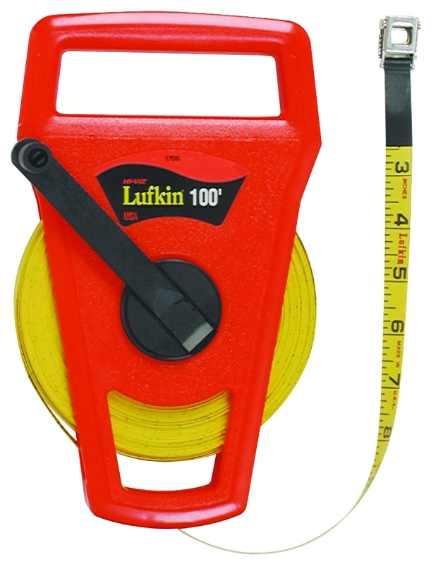LUFKIN Crescent Lufkin FE100D/1706D Tape Measure, C2 Blade, 100 ft L Blade, 1/2 in W Blade, Fiberglass Blade, ABS Case