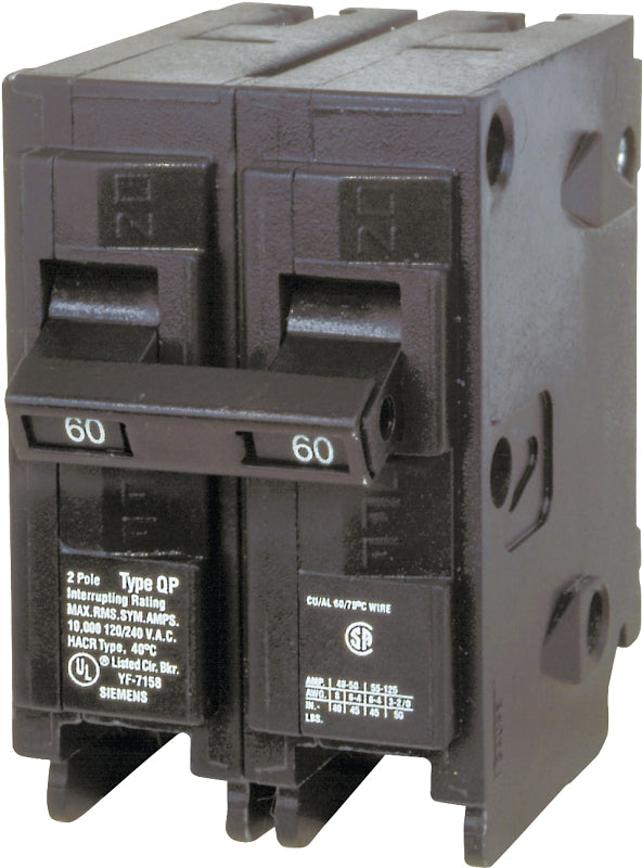SIEMENS Siemens Q260 Circuit Breaker, Mini, 60 A, 2 -Pole, 120/240 V, Fixed Trip, Plug Mounting ELECTRICAL SIEMENS