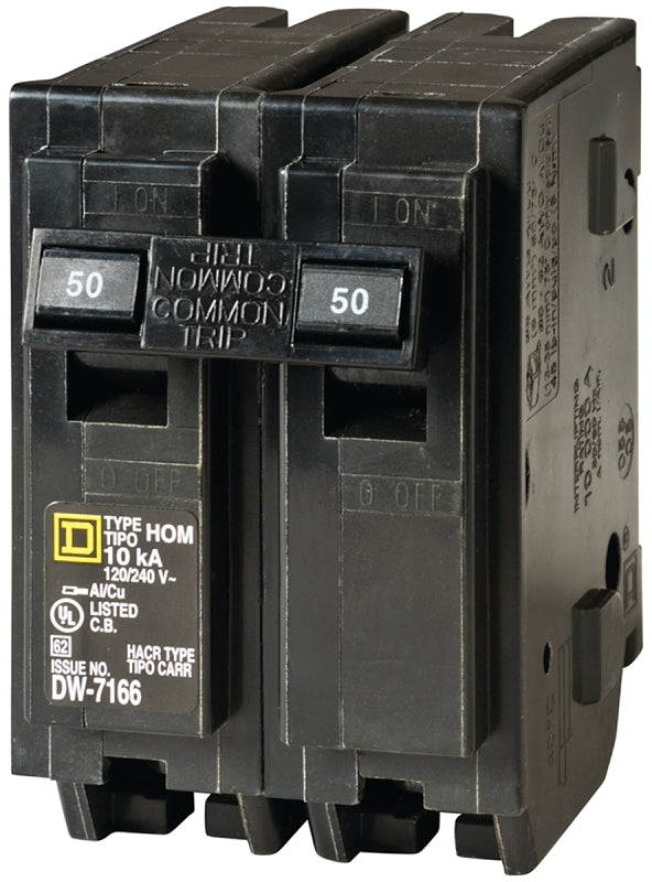 SQUARE D Square D Homeline HOM250C Circuit Breaker, Mini, 50 A, 2 -Pole, 120/240 V, Plug Mounting, Black ELECTRICAL SQUARE D