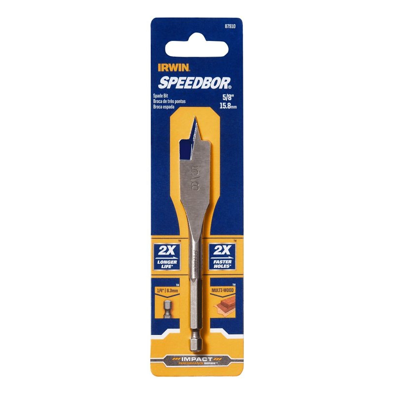 IRWIN Irwin SPEEDBOR 87910 Spade Drill Bit, 5/8 in Dia, 4 in OAL, Short Length, Flat Flute, 1/4 in Dia Shank, Hex Shank TOOLS IRWIN