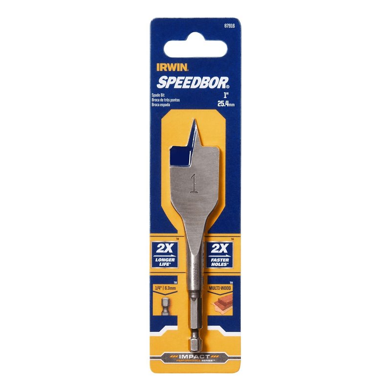 IRWIN Irwin SPEEDBOR 87916 Spade Drill Bit, 1 in Dia, 4 in OAL, Short Length, Flat Flute, 1/4 in Dia Shank, Hex Shank TOOLS IRWIN