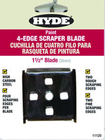HYDE Hyde 11120 Scraper Blade, 4-Edge Blade, 1-1/2 in W Blade, HCS Blade PAINT HYDE