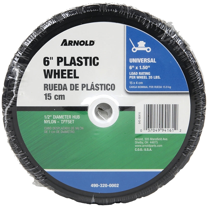 ARNOLD Arnold 490-320-0002 Lawn Mower Wheel, 6 x 1-1/2 in Tire, Diamond Tread, Plastic Rim