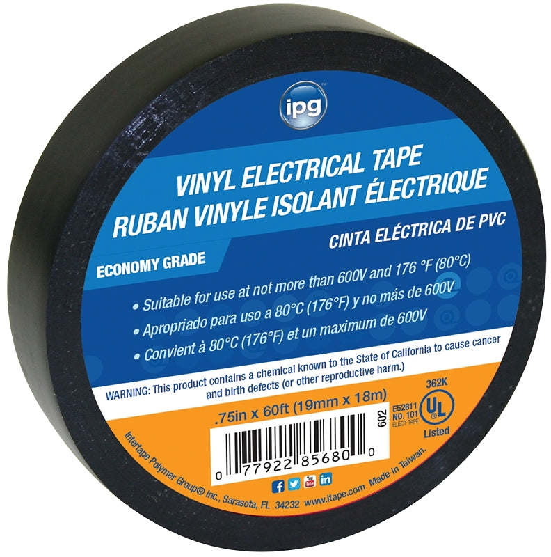 IPG IPG 602 Electrical Tape, 60 ft L, 3/4 in W, PVC Backing, Black ELECTRICAL IPG