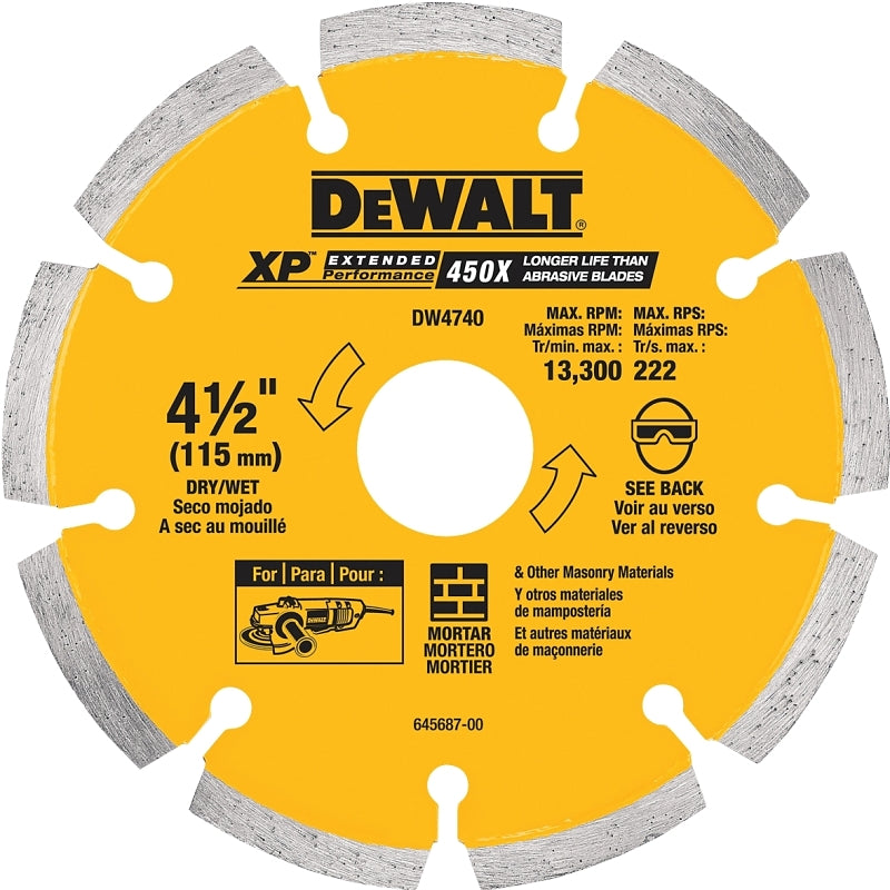 DEWALT DEWALT DW4740 Circular Saw Blade, 4-1/2 in Dia, 5/8 in Arbor, Diamond Cutting Edge, Applicable Materials: Stone TOOLS DEWALT