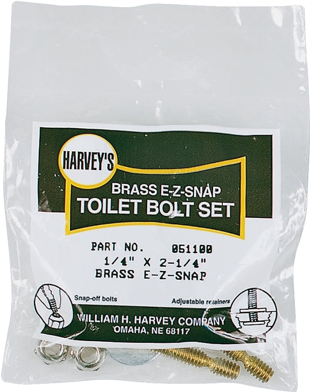 HARVEY Harvey 51100 Bolt Set, 1/4 in Dia x 2-1/4 in L Dimensions, EZ-Snap, Brass PLUMBING, HEATING & VENTILATION HARVEY