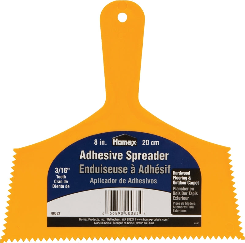 HOMAX Homax 83 Adhesive Spreader Knife, 3/16 in Notch, Notched Blade, Polystyrene Blade, Polystyrene Handle, Reinforced Handle